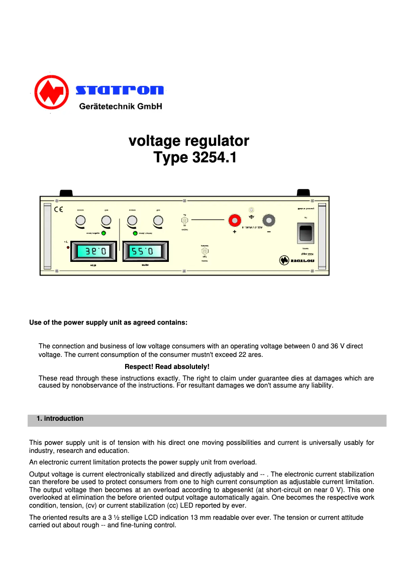 Page 1 de la notice Manuel utilisateur Statron 3254.1