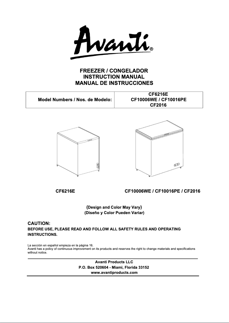 Page n°1 - Manuel utilisateur Avanti CF6216E