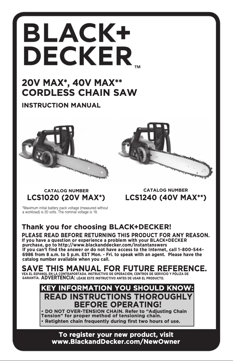 Page 1 de la notice Manuel utilisateur Black & Decker LCS1020