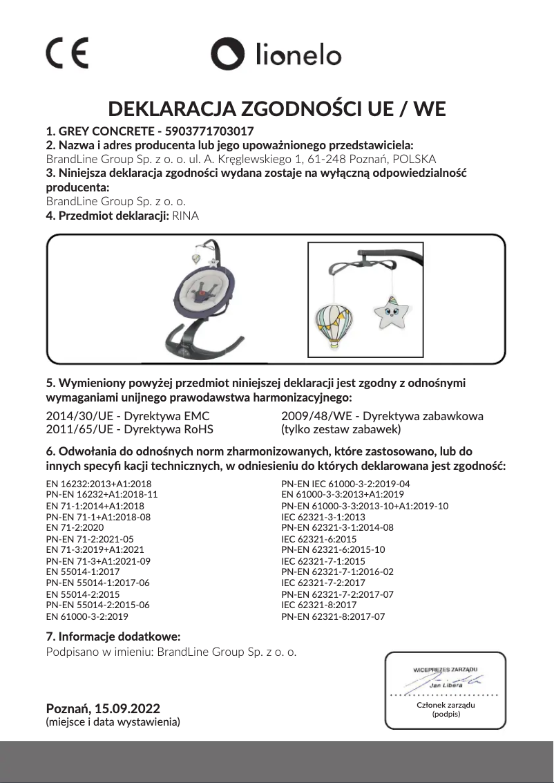 Page n°1 - Manuel utilisateur Lionelo Rina