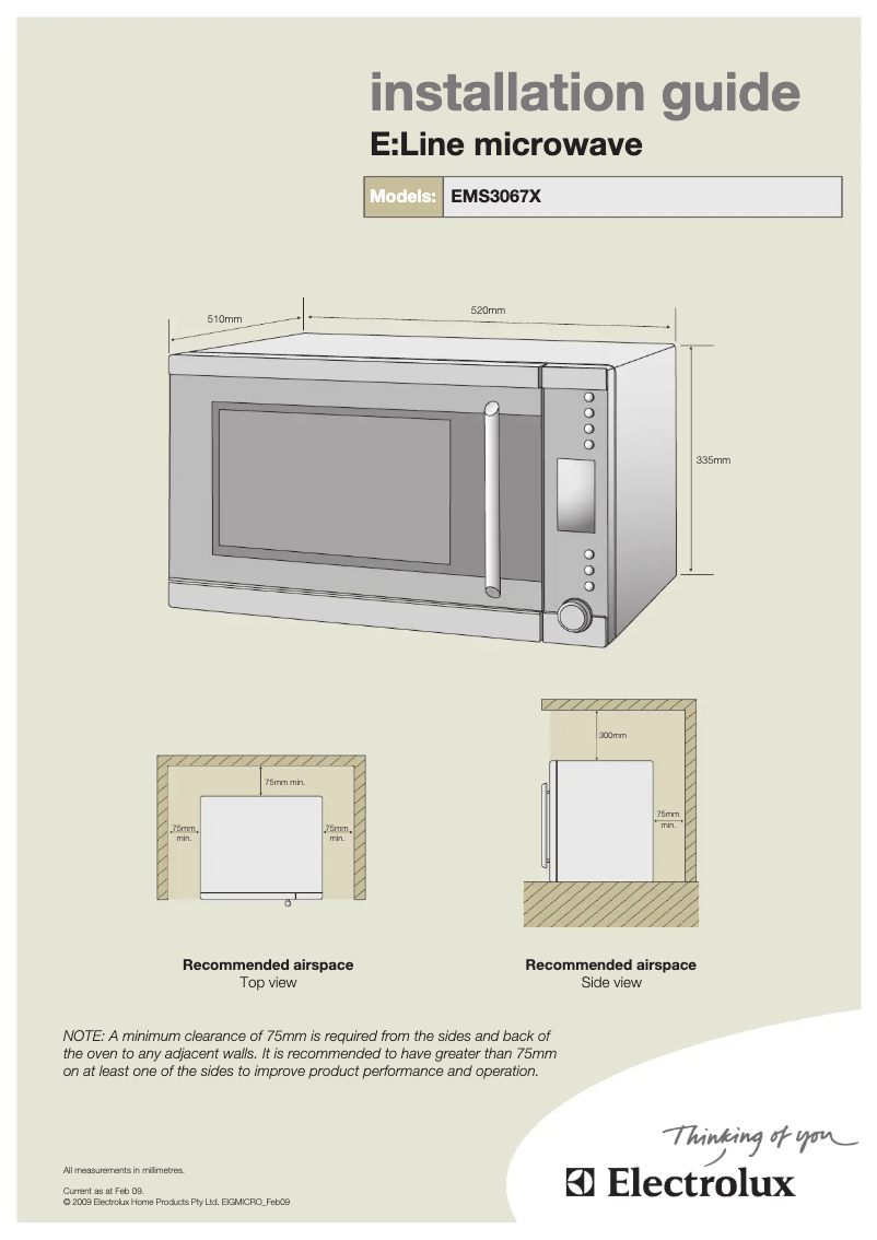 Page 1 de la notice Guide d'installation Electrolux EMS3067X