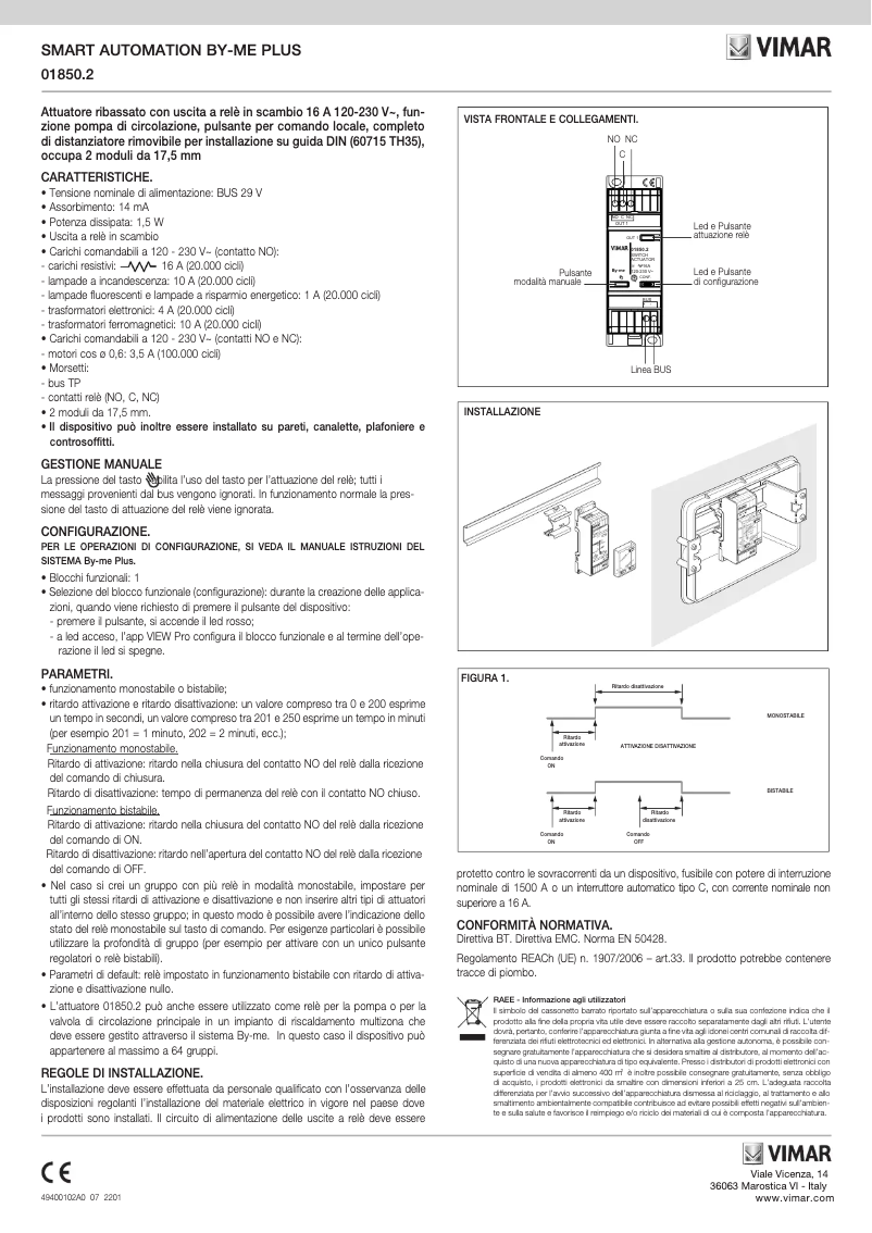 Page 1 de la notice Manuel utilisateur Vimar 01850.2