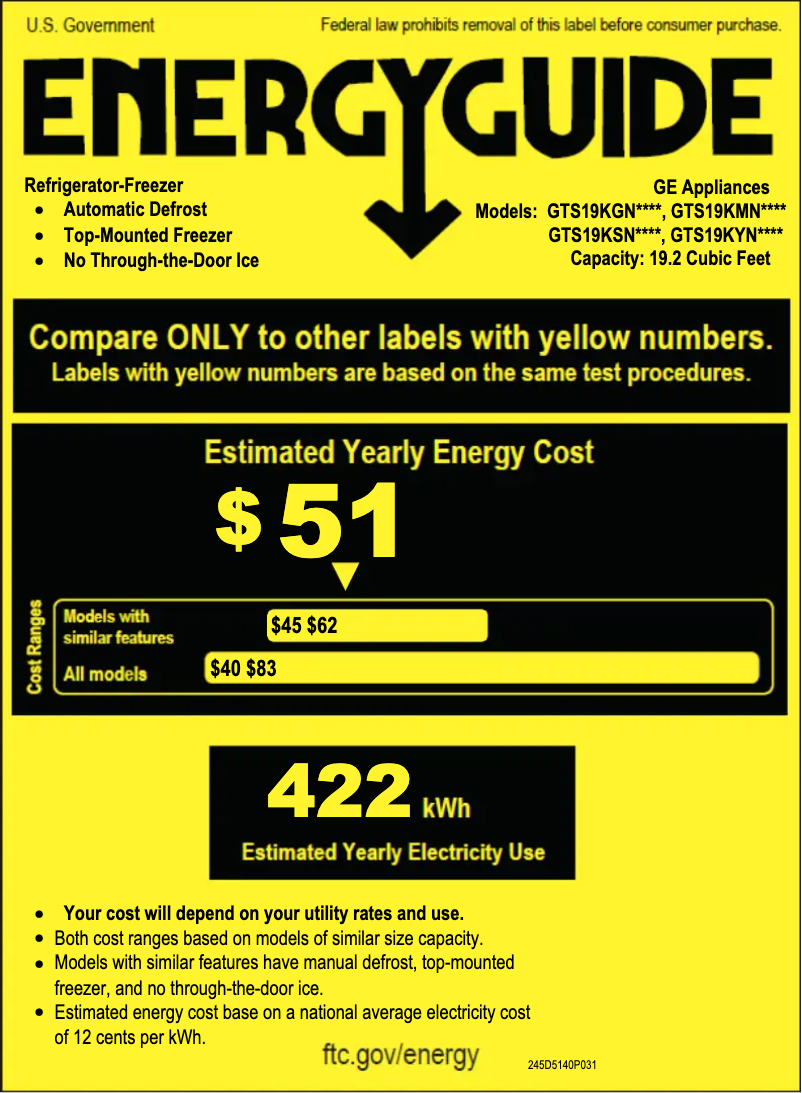 Page n°1 - Label énergétique GE GTS19KYNRFS