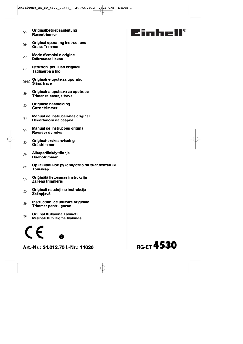 Image de la première page du manuel de l'appareil RG-ET 4530