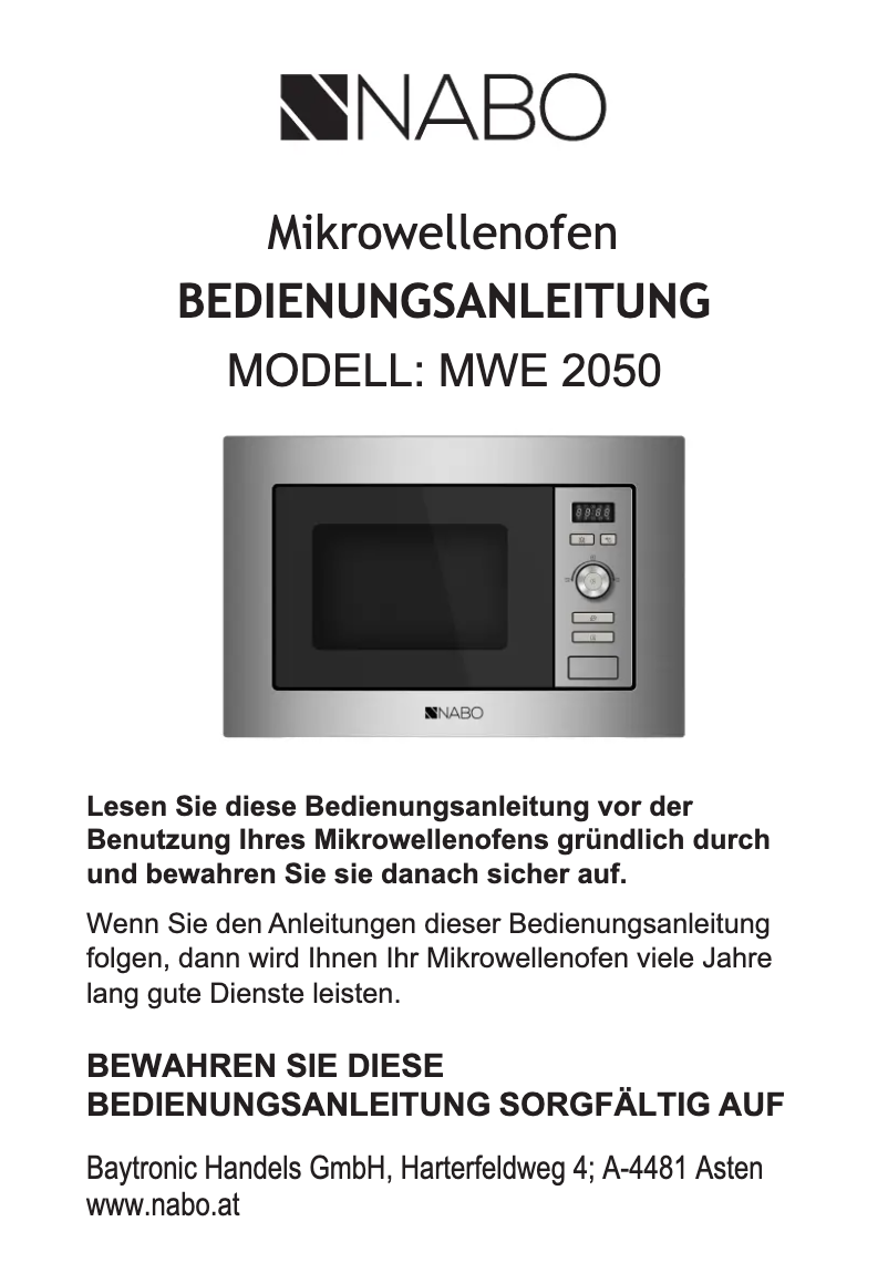 Page 1 de la notice Manuel utilisateur Nabo MWE 2050