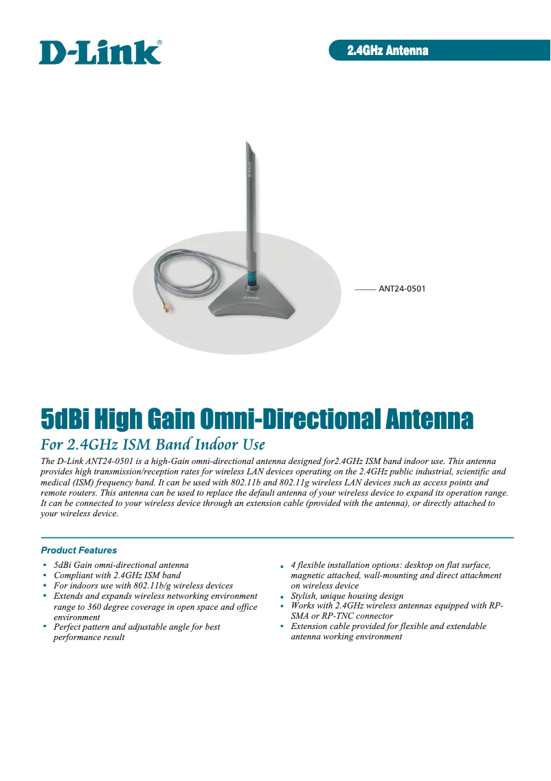 Page 1 de la notice Fiche technique D-Link ANT24-0501