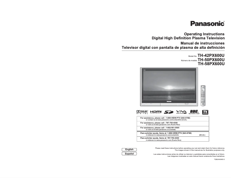Image de la première page du manuel de l'appareil TH-58PX600U