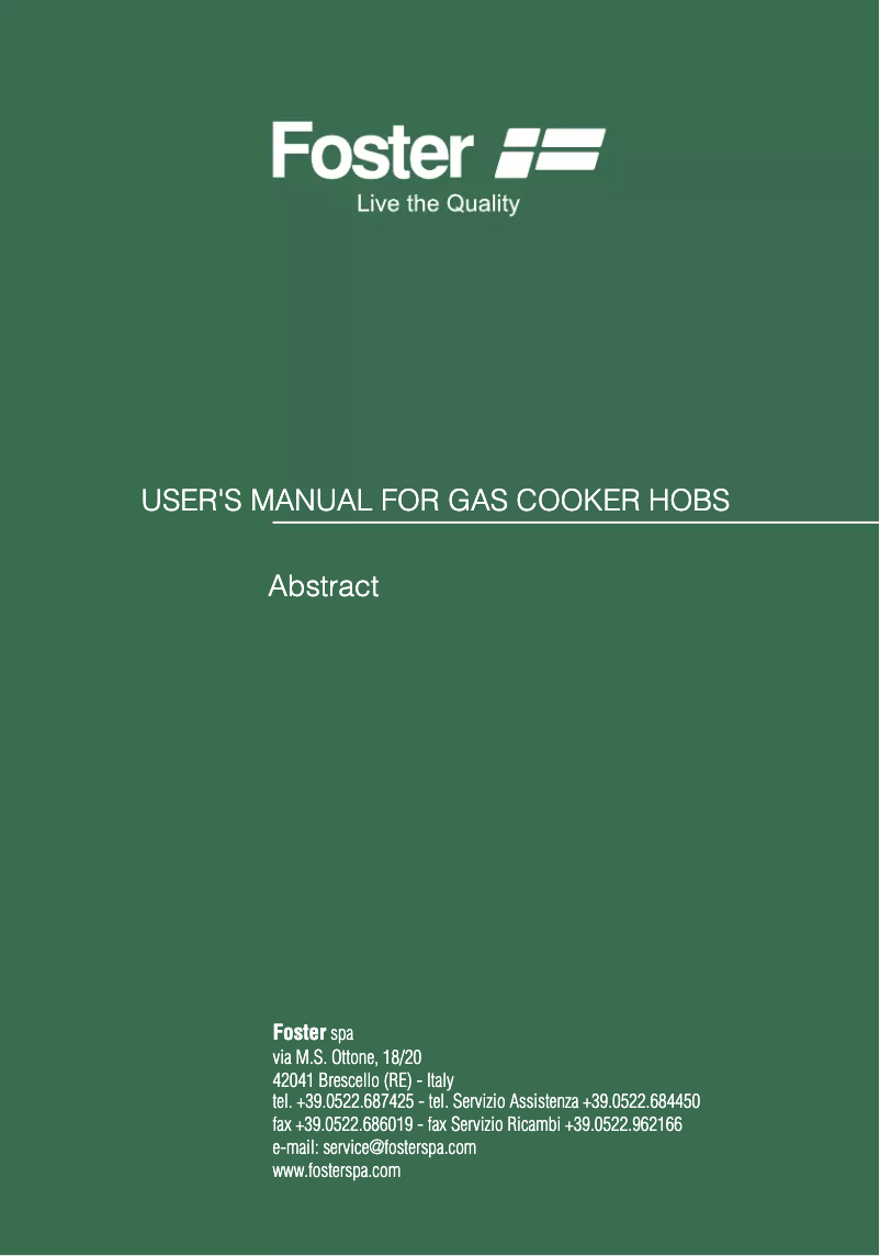 Page n°1 - Manuel utilisateur Foster 7062 042