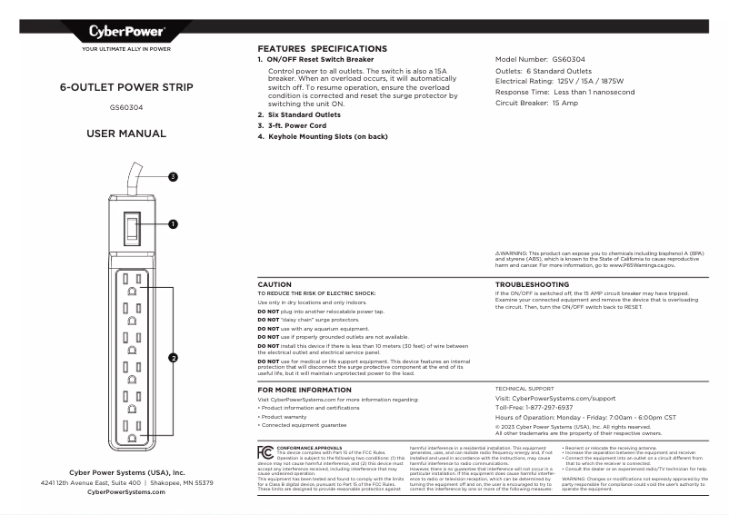 Page n°1 - Manuel utilisateur CyberPower GS60304