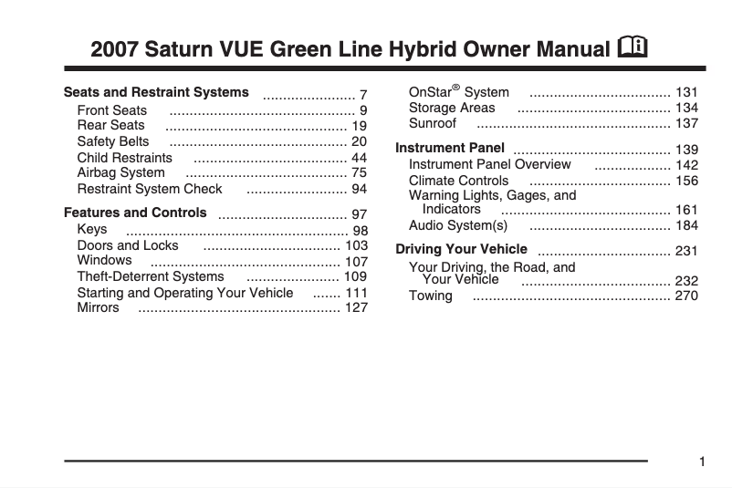 Página 1 del manual Manual de usuario Saturn Vue (2005)