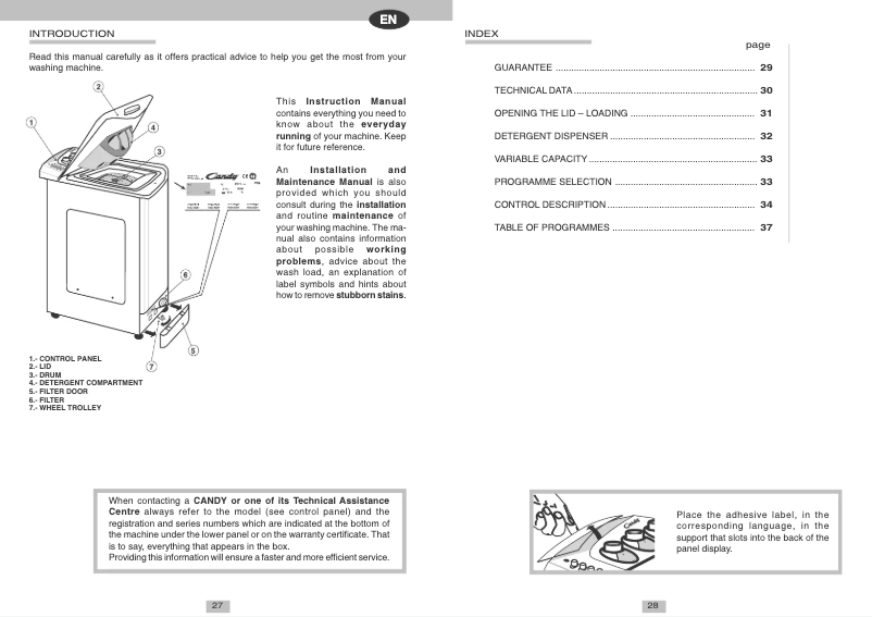 Page n°1 - Manuel utilisateur Candy LB CTT82TVRU