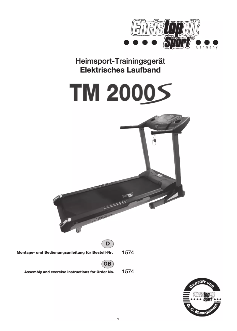 Page n°1 - Manuel utilisateur Christopeit TM 2000S