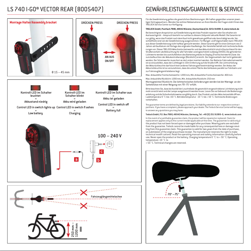 Page n°1 - Manuel utilisateur Trelock LS 740 I-GO Vector