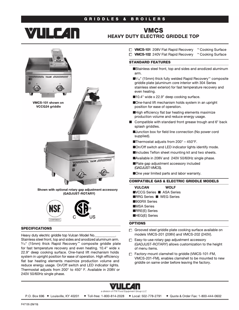 Page 1 de la notice Fiche technique Vulcan VMCS-201