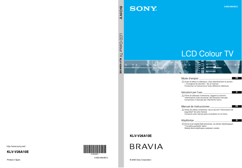 Page 1 de la notice Manuel utilisateur Sony Bravia KLV-V26A10E