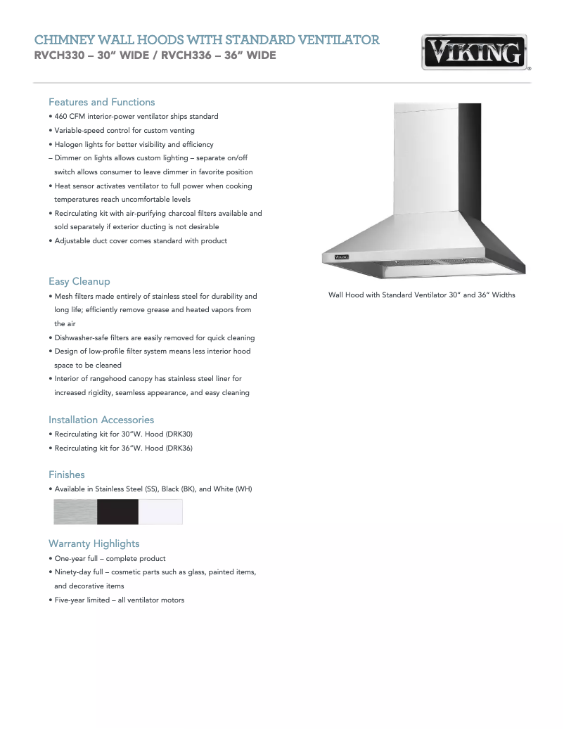 Página 1 del manual Ficha técnica Viking RVCH330BK