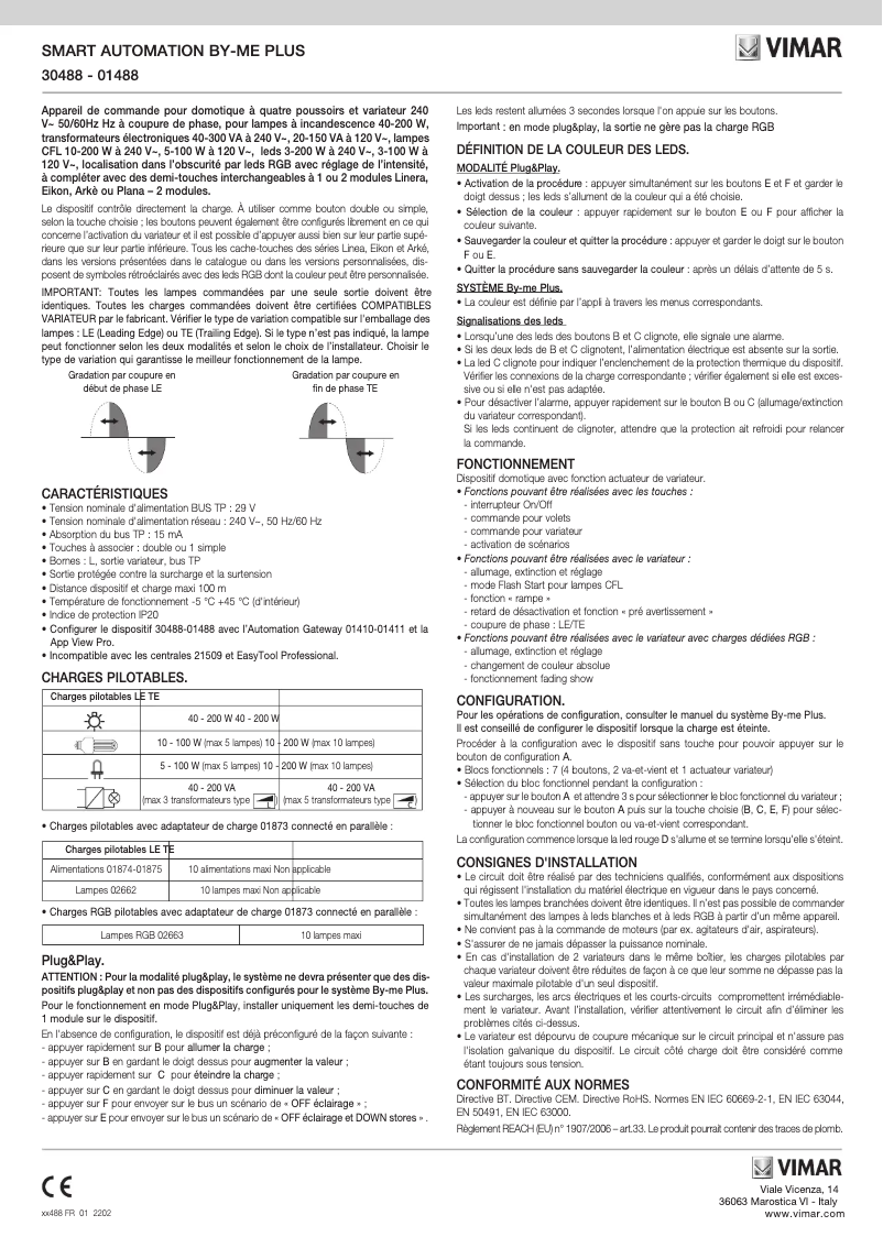 Page 1 de la notice Manuel utilisateur Vimar 01488