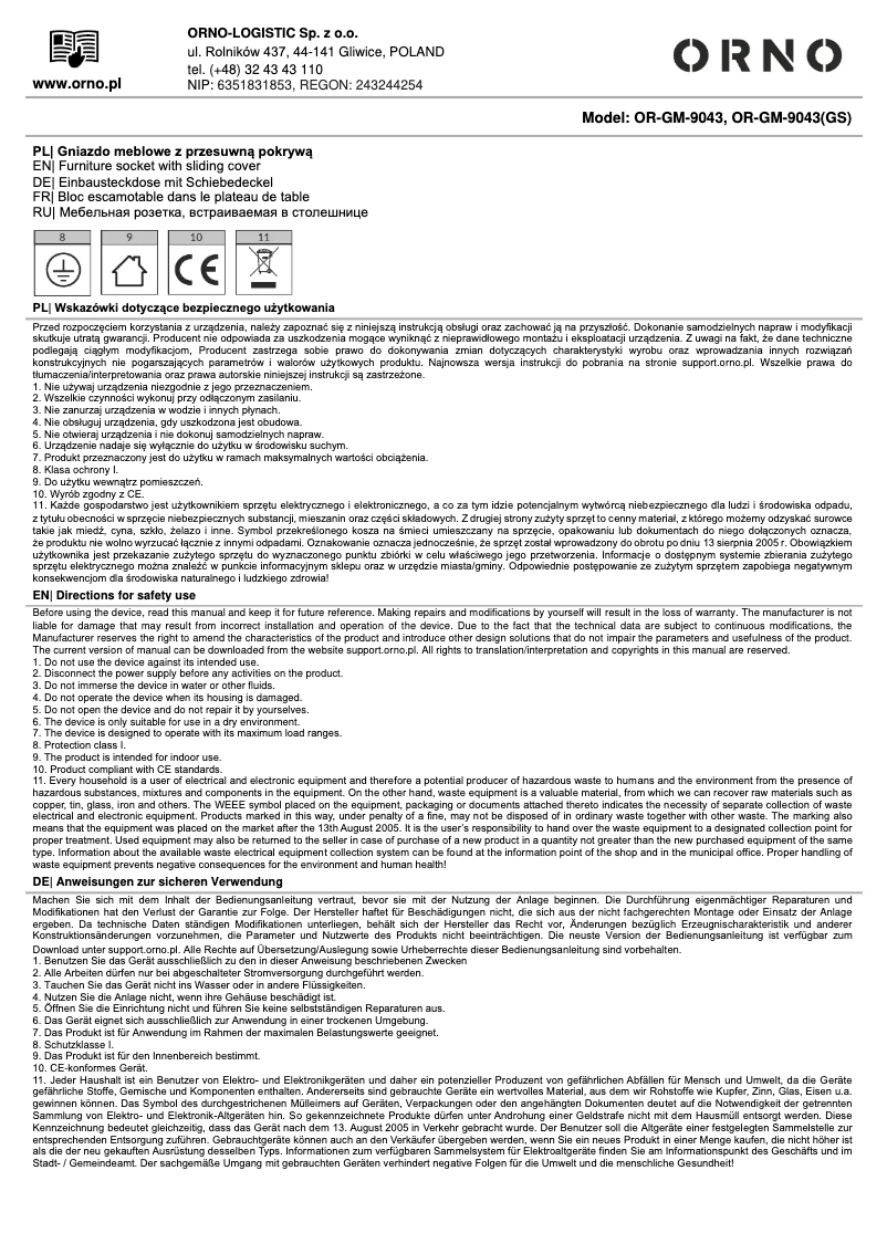 Image de la première page du manuel de l'appareil OR-GM-9043