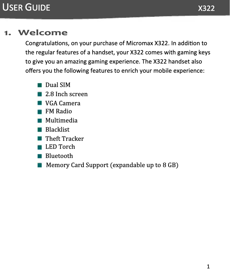 Page 1 de la notice Manuel utilisateur Micromax X322