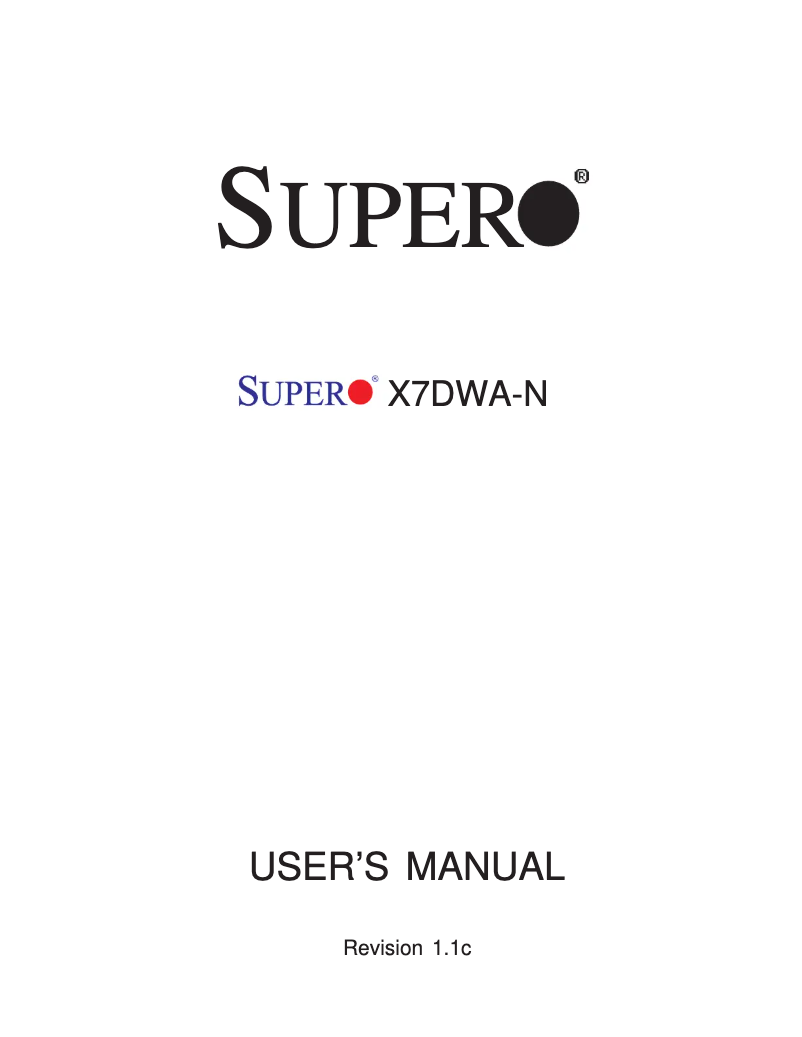 Page 1 de la notice Manuel utilisateur Supermicro X7DWA-N
