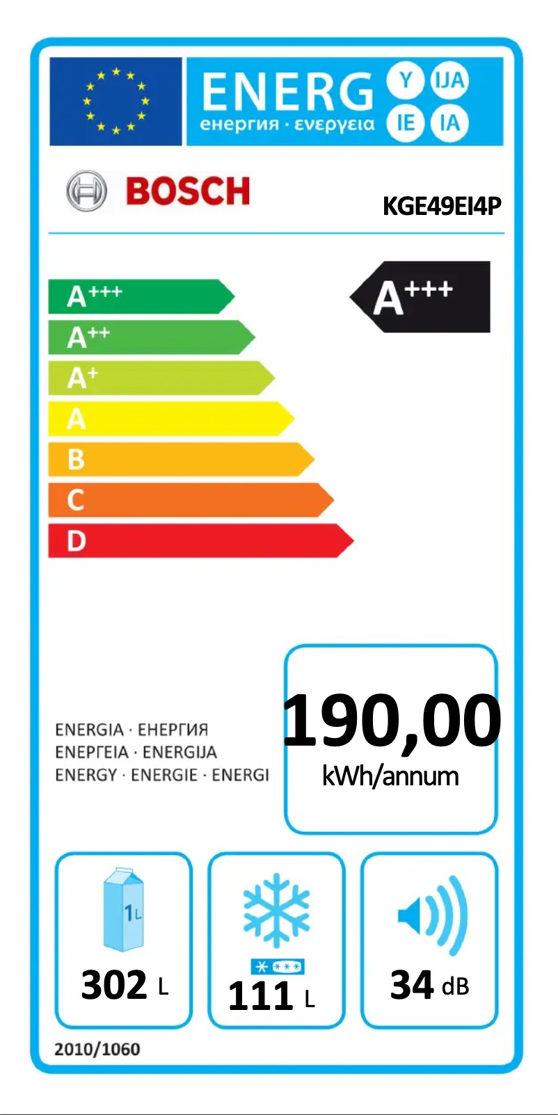 Page n°1 - Label énergétique Bosch KGE49EI4P