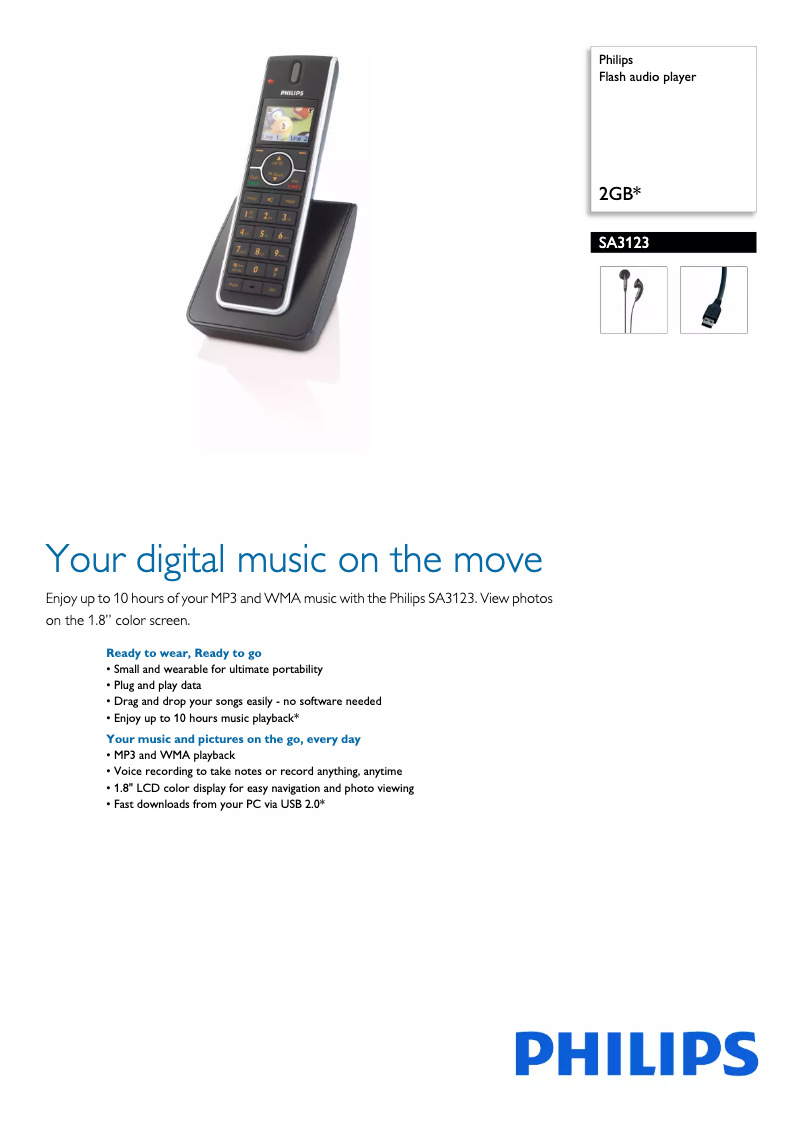 Página 1 del manual Folleto Philips GoGear SA3123