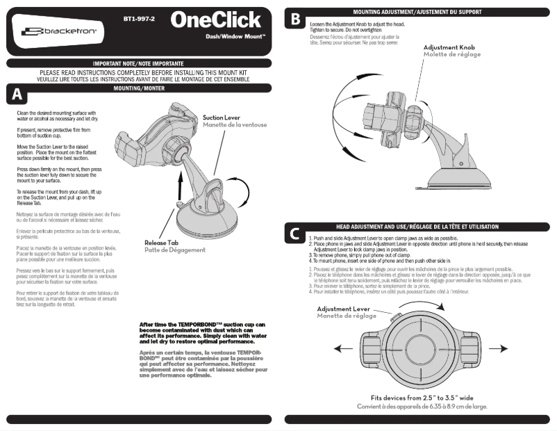 Page 1 de la notice Manuel utilisateur Bracketron OneClick BT1-997-2