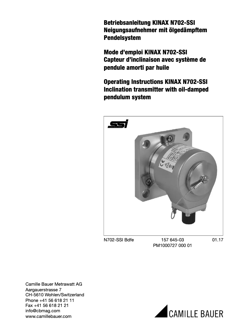 Page n°1 - Manuel utilisateur Camille Bauer KINAX N702-SSI