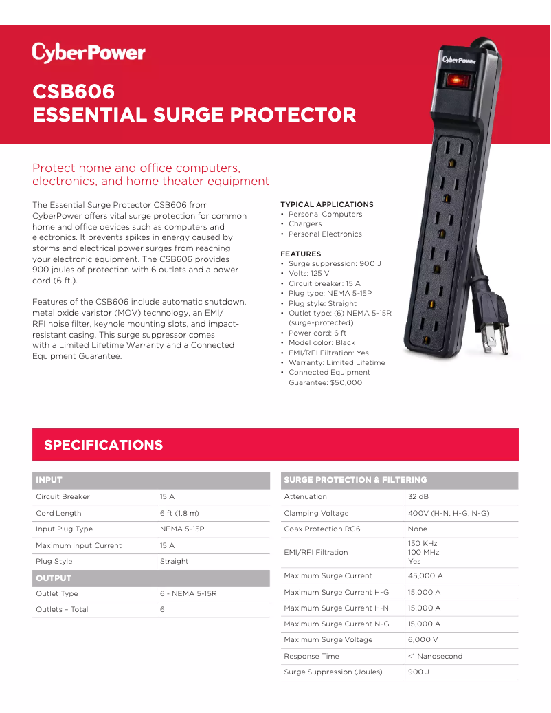 Page 1 de la notice Informations de garantie CyberPower Essential CSB606