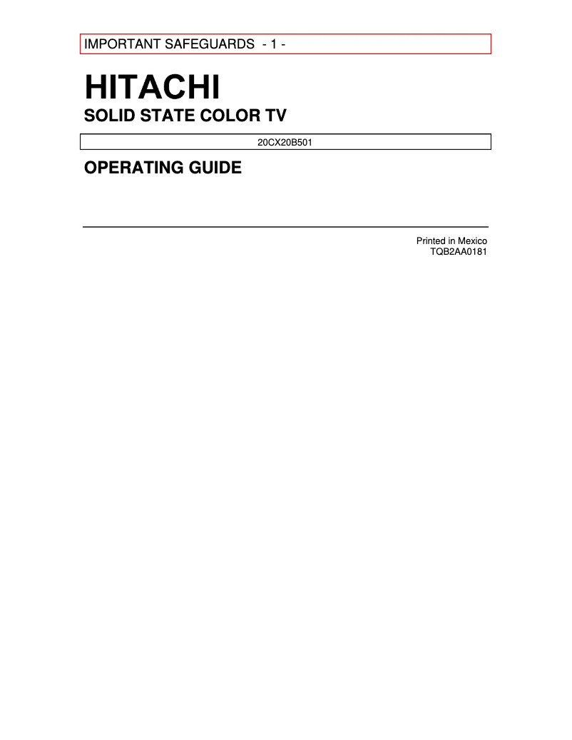 Page 1 de la notice Manuel utilisateur Hitachi 20CX20B
