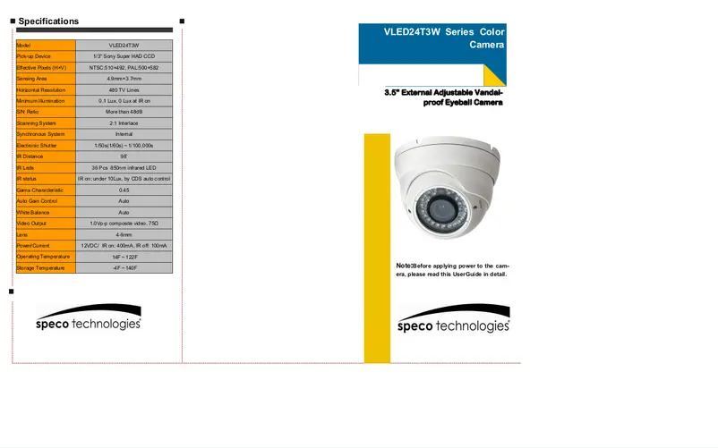 Page 1 de la notice Manuel utilisateur Speco Technologies VLED24T3W