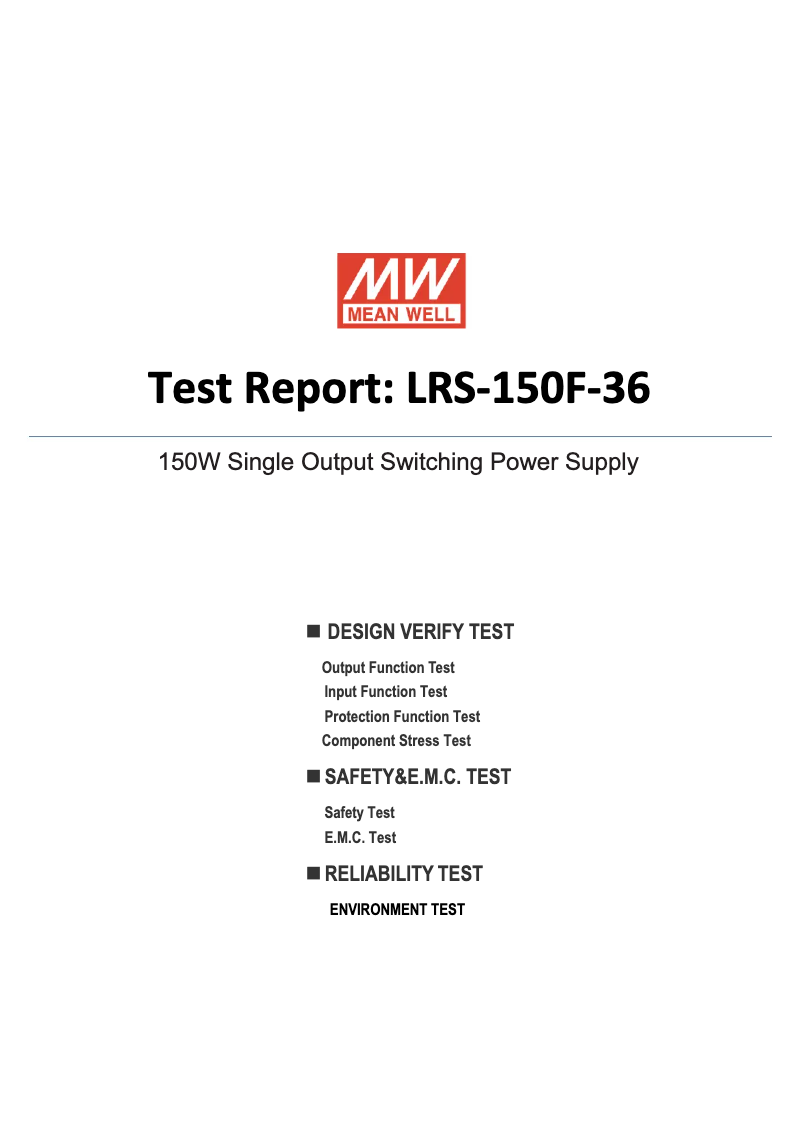 Page 1 de la notice Fiche technique Mean Well LRS-150F-36