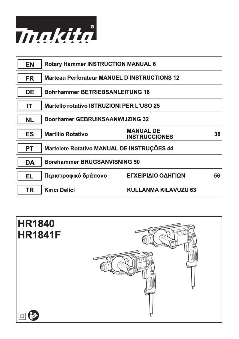 Page 1 de la notice Manuel utilisateur Makita HR1841FJ