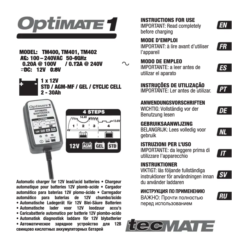 Page n°1 - Manuel utilisateur Tecmate Optimate 1