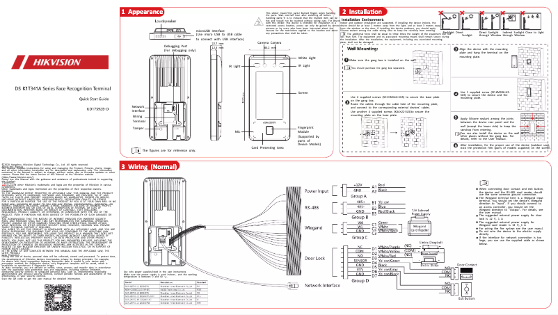Page n°1 - Guide de démarrage rapide Hikvision DS-K1T341AM