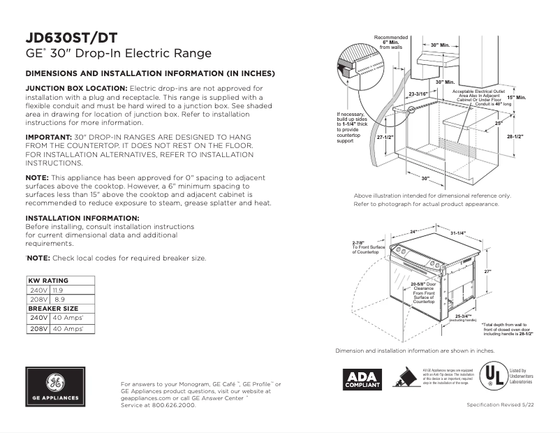 Page n°1 - Fiche technique GE JD630STSS