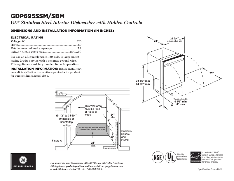 Page n°1 - Fiche technique GE GDP695SBMTS