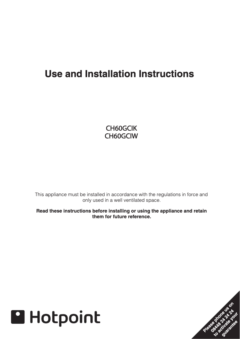 Page n°1 - Manuel utilisateur Hotpoint CH60GCIW
