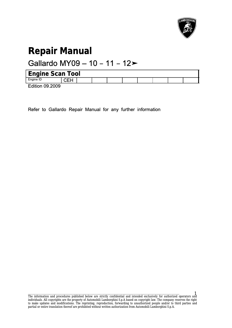 Page 1 de la notice Manuel utilisateur Lamborghini Gallardo (2010)