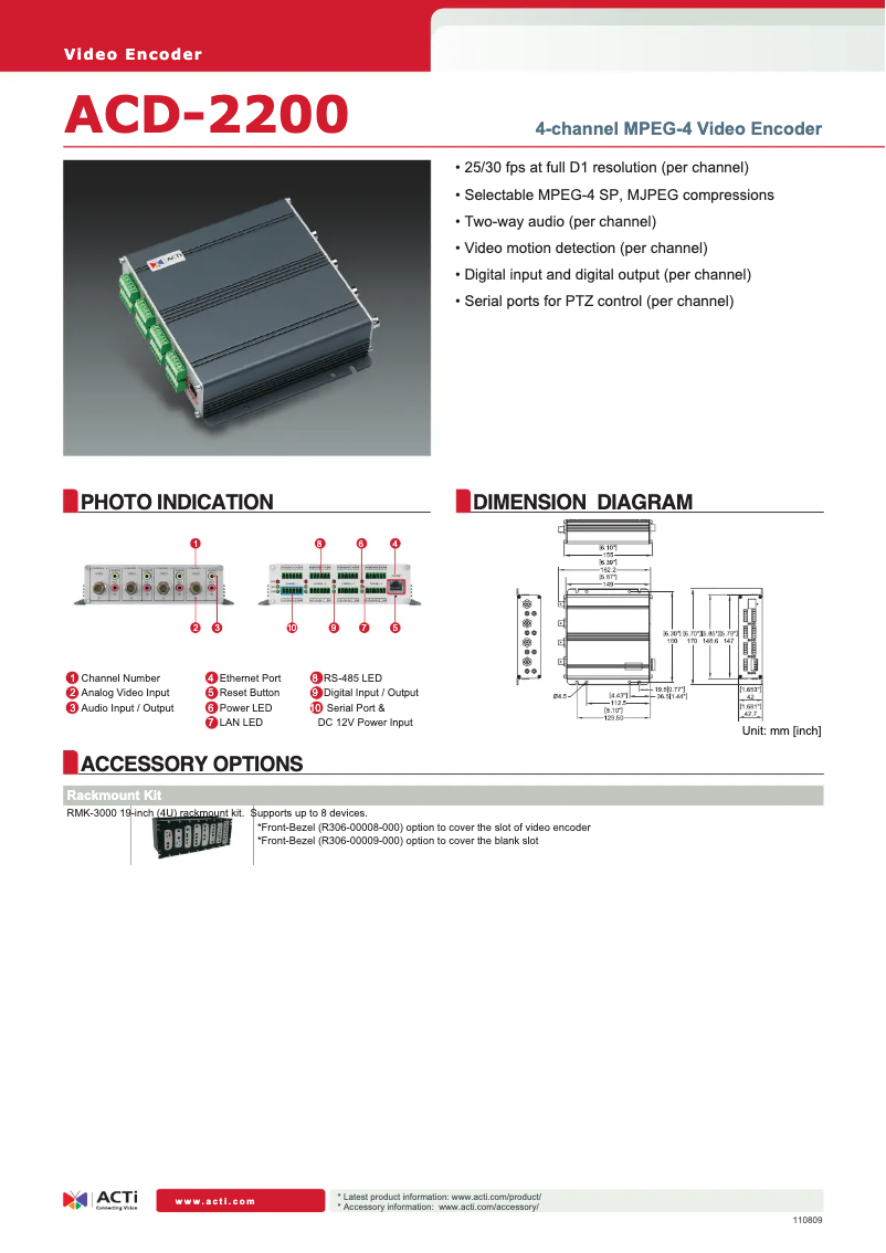 Page n°1 - Fiche technique ACTi ACD-2200