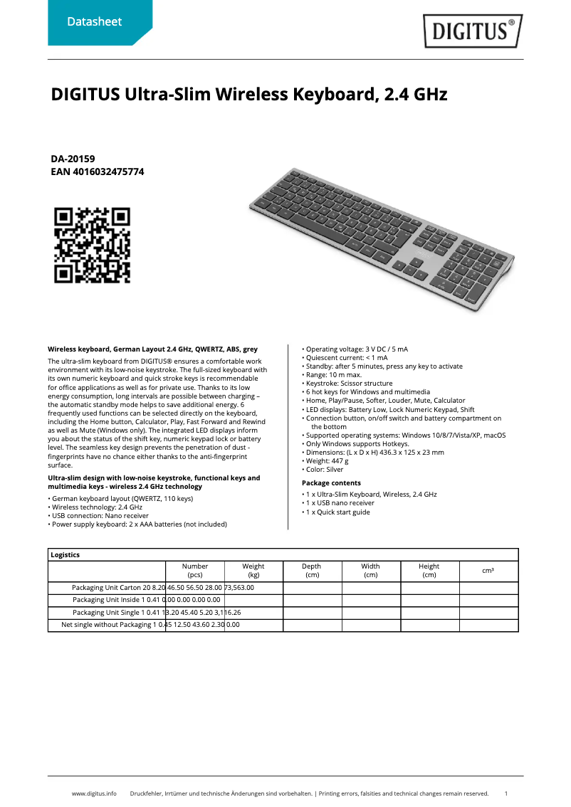 Page n°1 - Fiche technique Digitus DA-20159