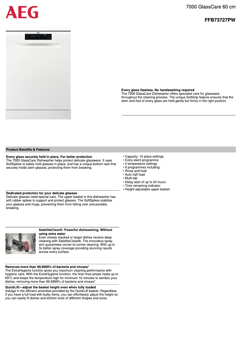 Page 1 de la notice Fiche technique AEG FFB73727PW