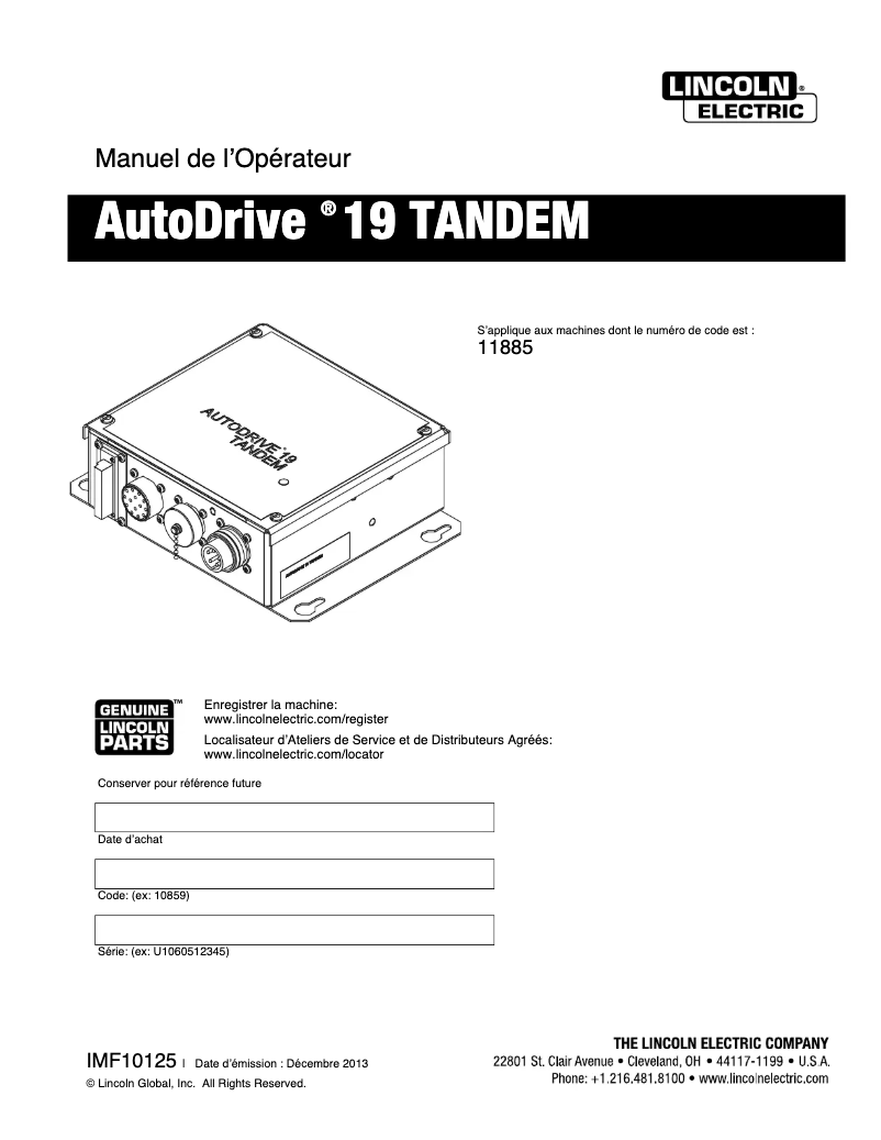Page 1 de la notice Manuel utilisateur Lincoln Electric AutoDrive 19 Controller