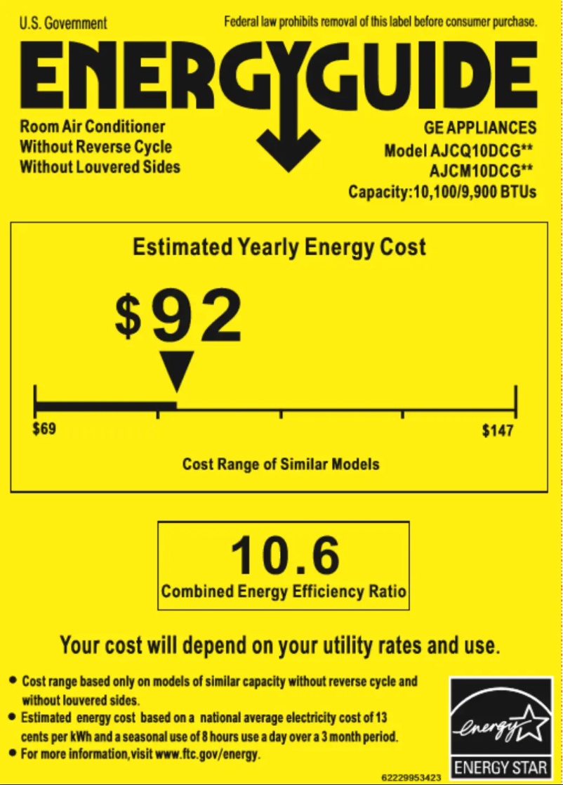 Page n°1 - Label énergétique GE AJCM10DCG