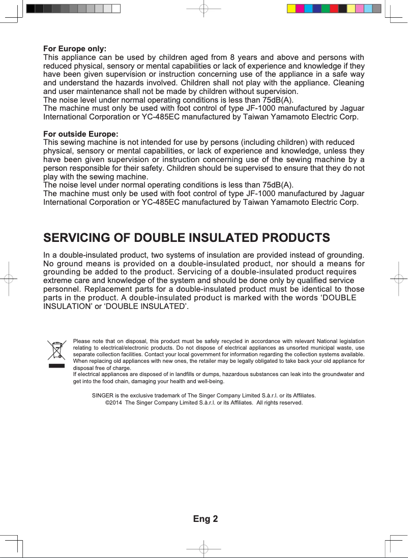 Page 1 de la notice Manuel utilisateur Singer Stylist 7258