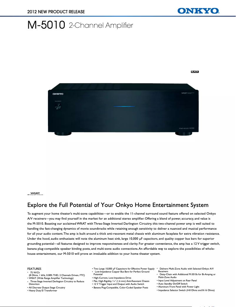 Page n°1 - Fiche technique Onkyo M-5010