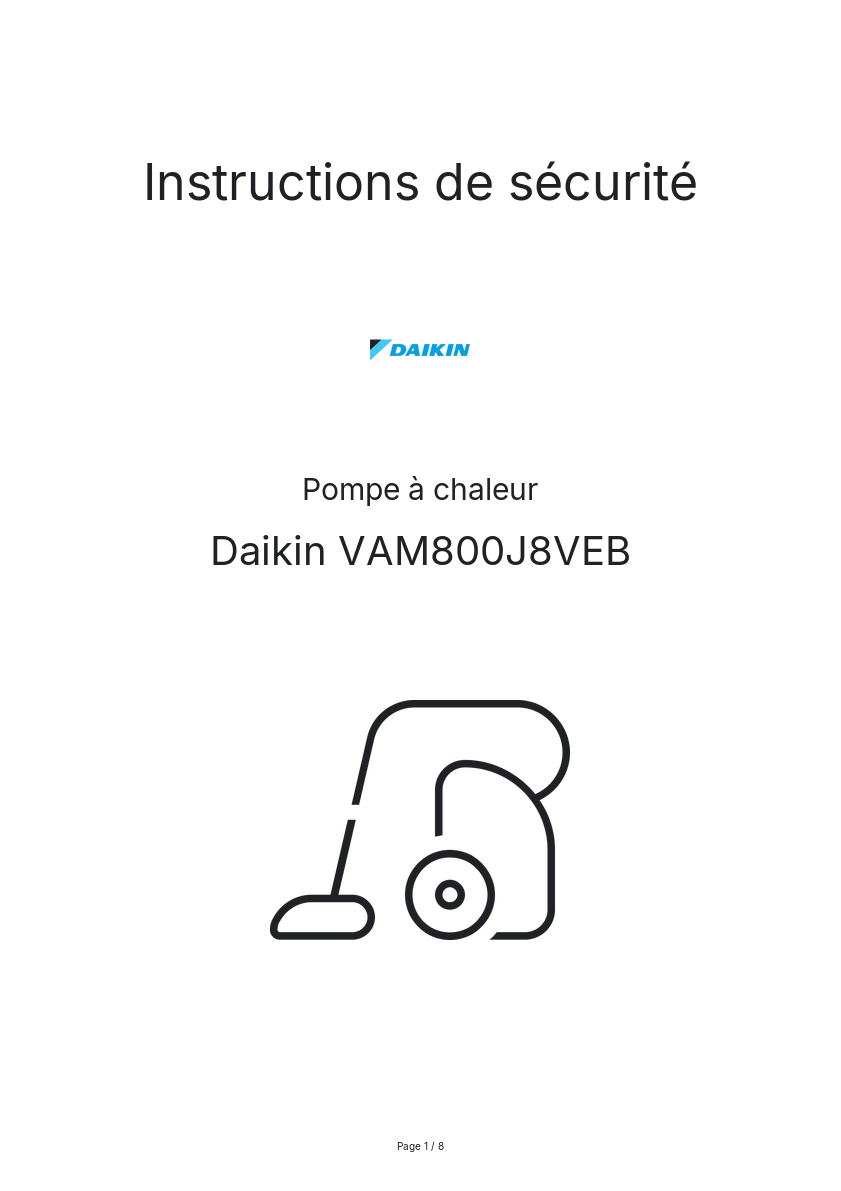 Page n°1 - Instructions de sécurité Daikin VAM800J8VEB