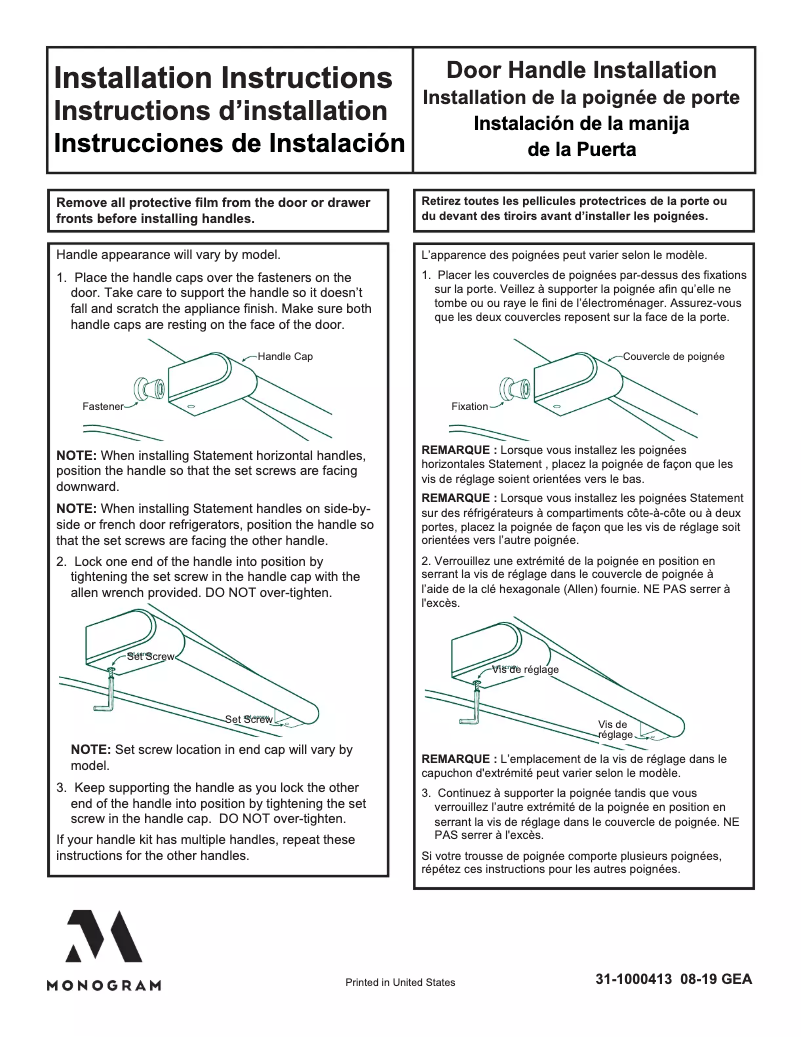 Page n°1 - Guide d'installation Monogram ZKSP1H1CNSS