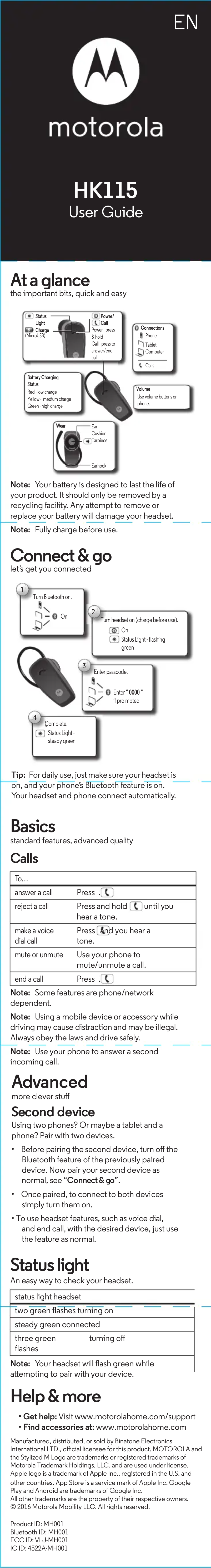 Page 1 de la notice Manuel utilisateur Motorola HK115