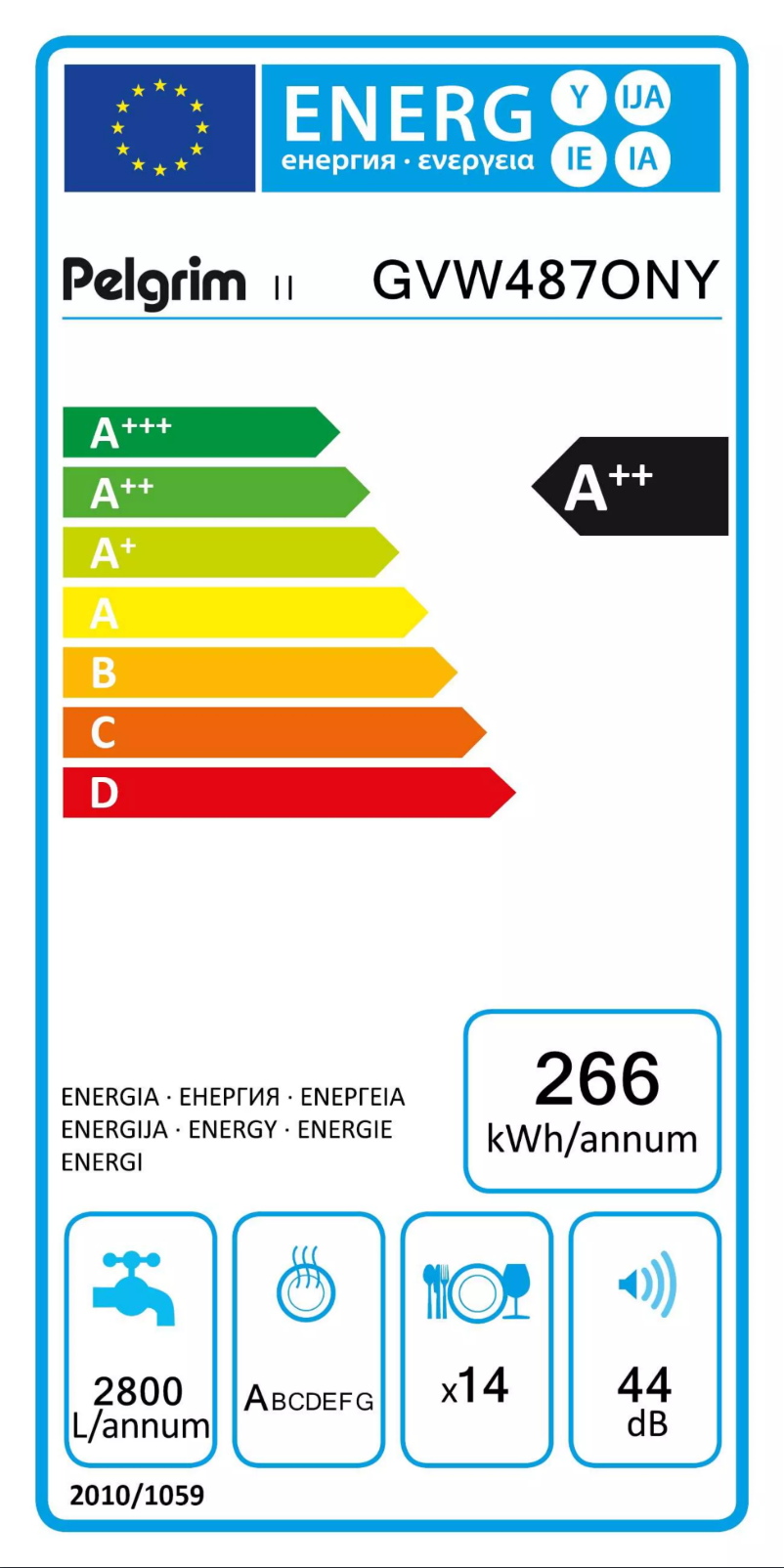 Page 1 de la notice Label énergétique Pelgrim GVW487ONY